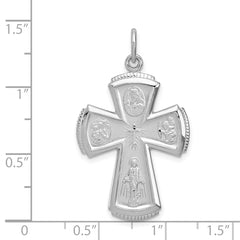 Sterling Silver Rhodium-Plated Satin Cross Pendant with Polished Finish