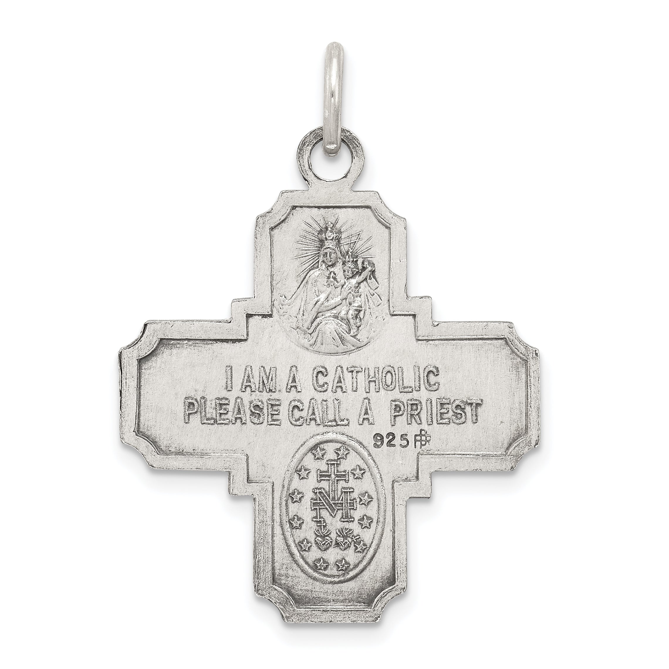 Sterling Silver 925 Antiqued 4-Way Medal Pendant Solid Vintage Charm