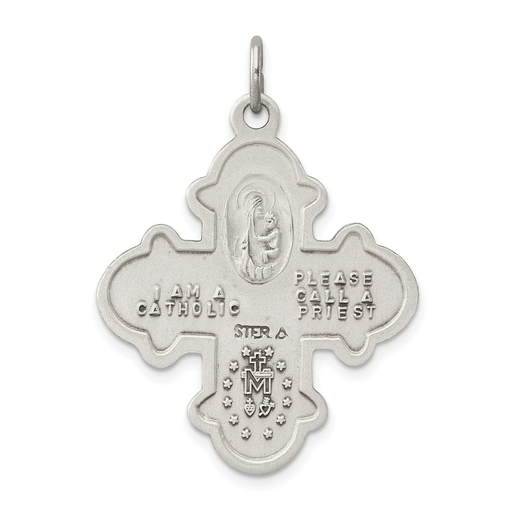 Sterling Silver 925 Antiqued 4-Way Medal Solid Vintage-Inspired Charm