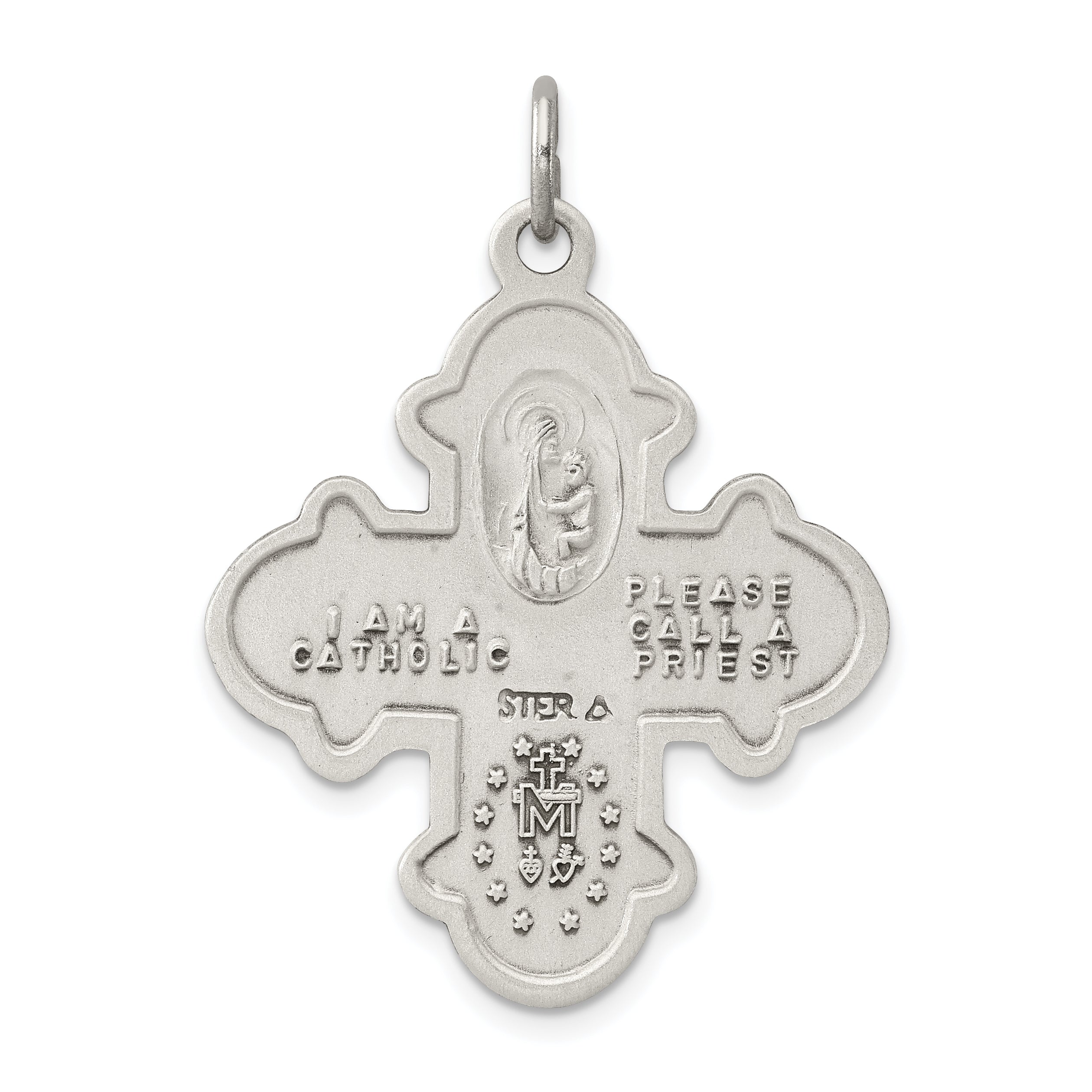 Sterling Silver 925 Antiqued 4-Way Medal Solid Vintage-Inspired Charm