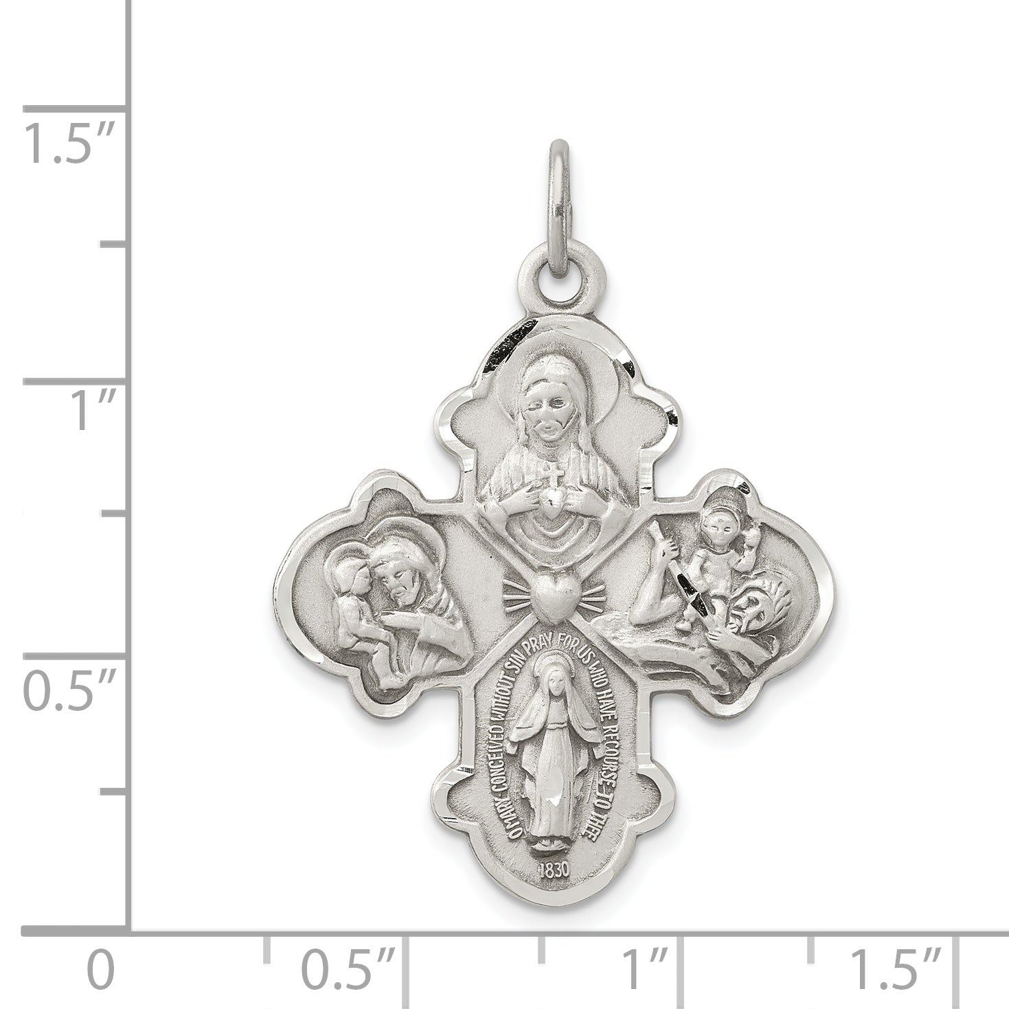 Sterling Silver 925 Antiqued 4-Way Medal Solid Vintage-Inspired Charm