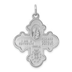 Sterling Silver Rhodium-Plated 4-Way Medal Pendant with Polished Satin Finish