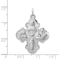 Sterling Silver Rhodium-Plated 4-Way Medal Pendant with Polished Satin Finish