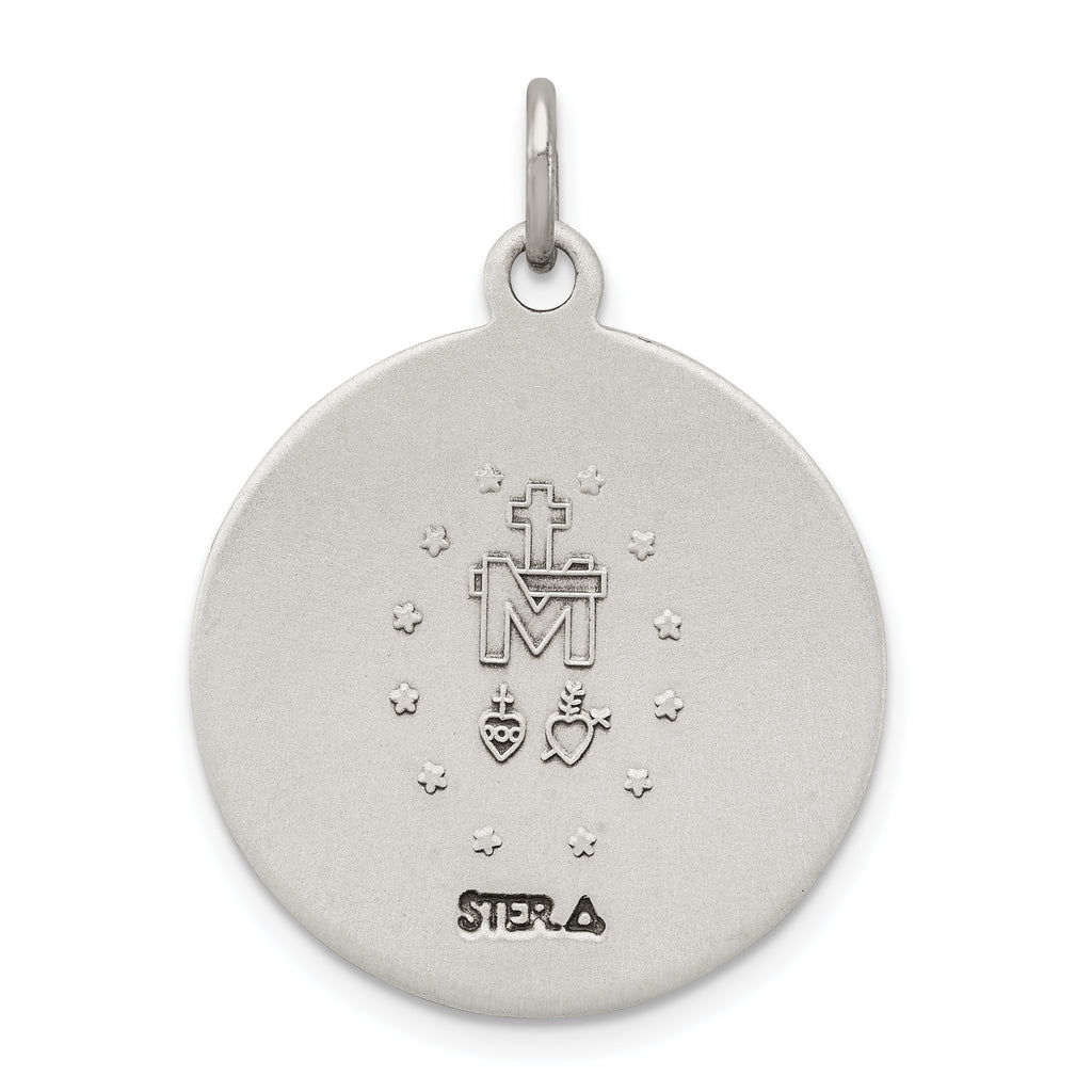 Sterling Silver 925 Miraculous Medal Pendant with Antiqued Finish Solid & Vintage Inspired