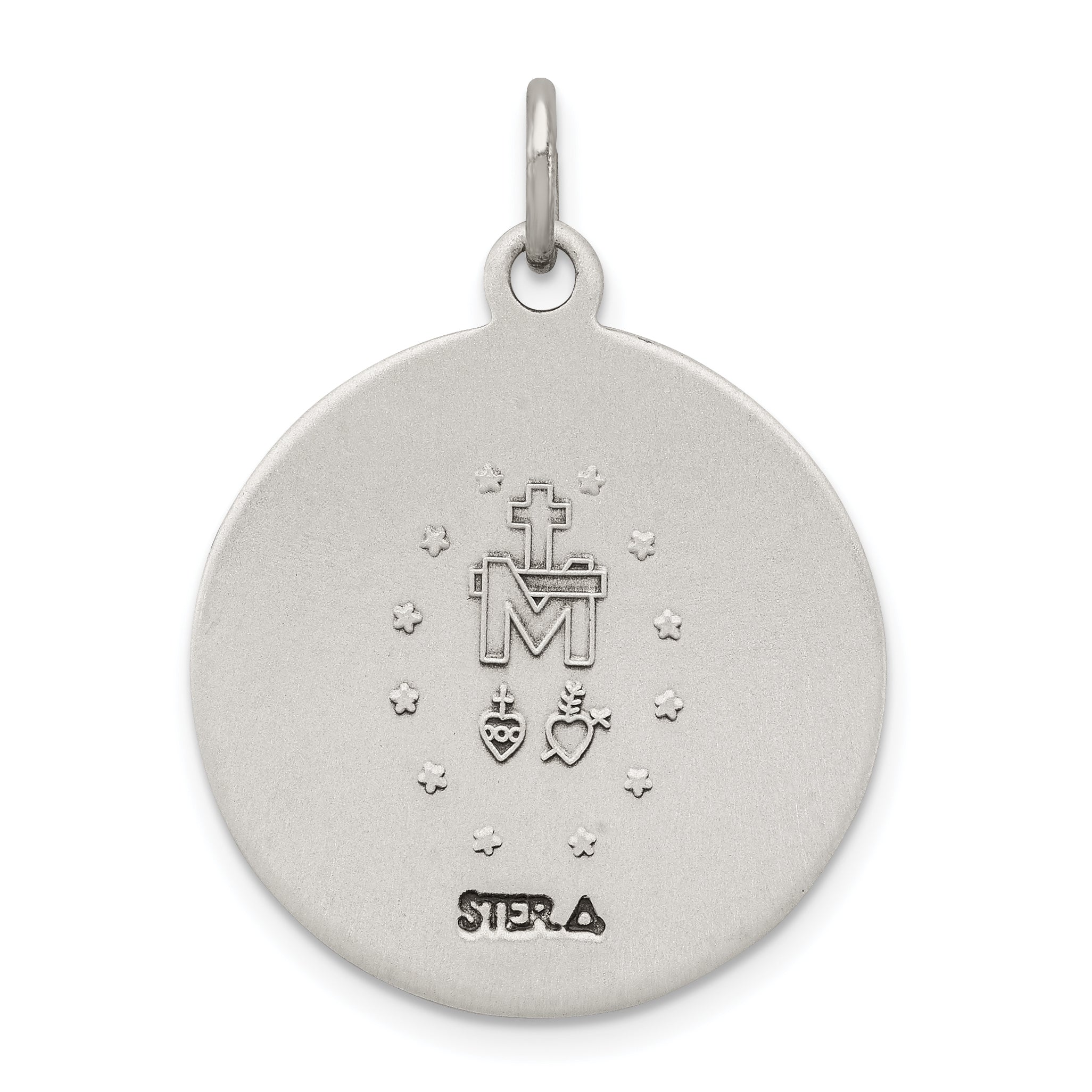 Sterling Silver 925 Miraculous Medal Pendant with Antiqued Finish Solid & Vintage Inspired