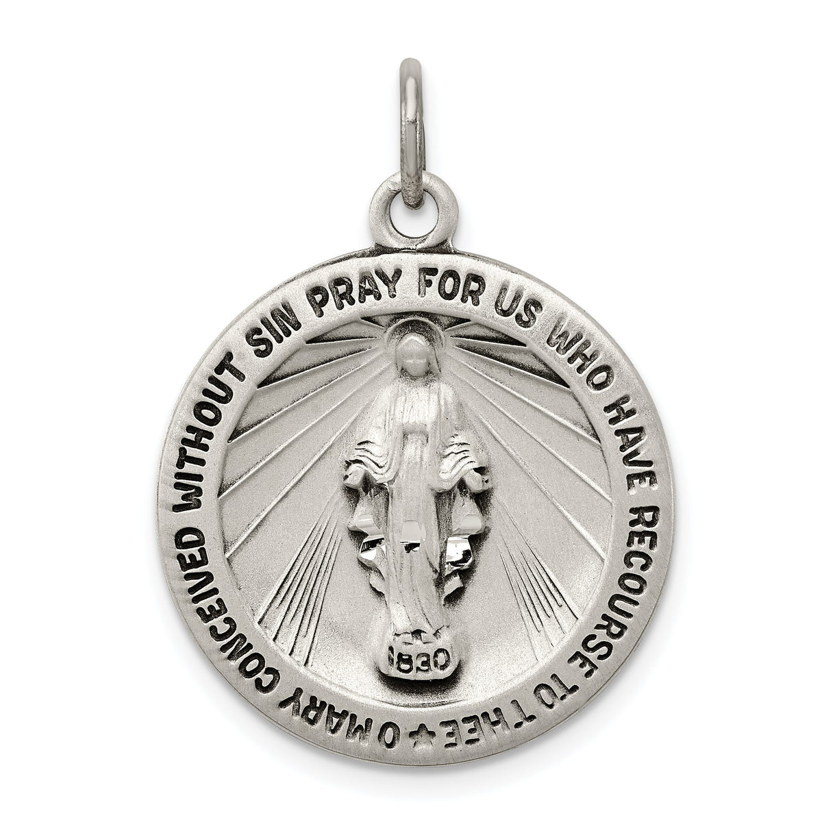 Miraculous Medal Pendant in Sterling Silver, 29mm Antiqued - Sophia Jewelers Main image