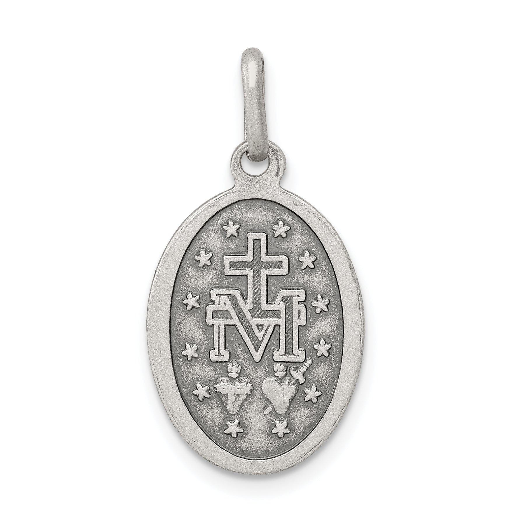 Sterling Silver 925 Miraculous Medal Pendant with Antiqued Finish Vintage Style