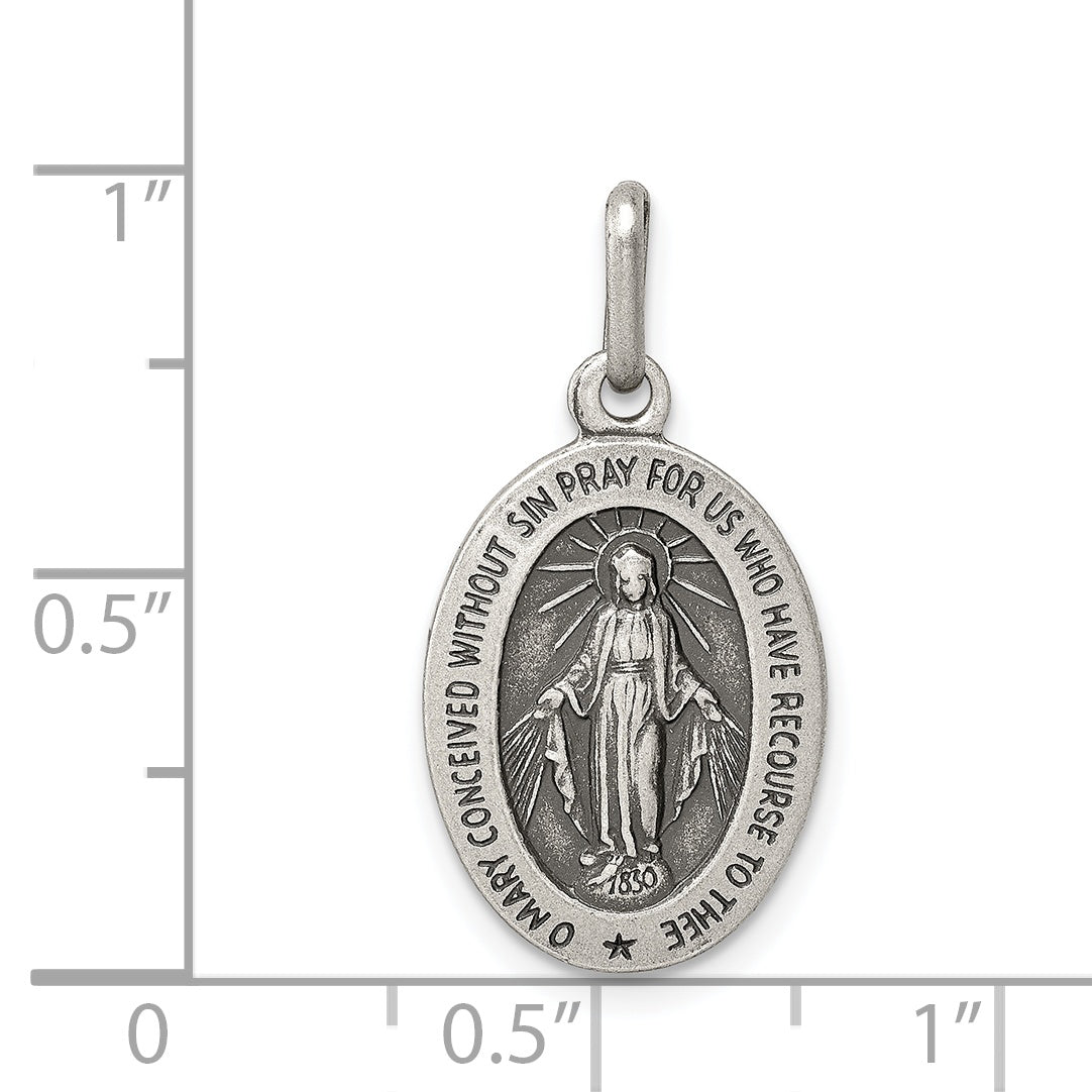 Sterling Silver Miraculous Medal Pendant Antiqued Finish