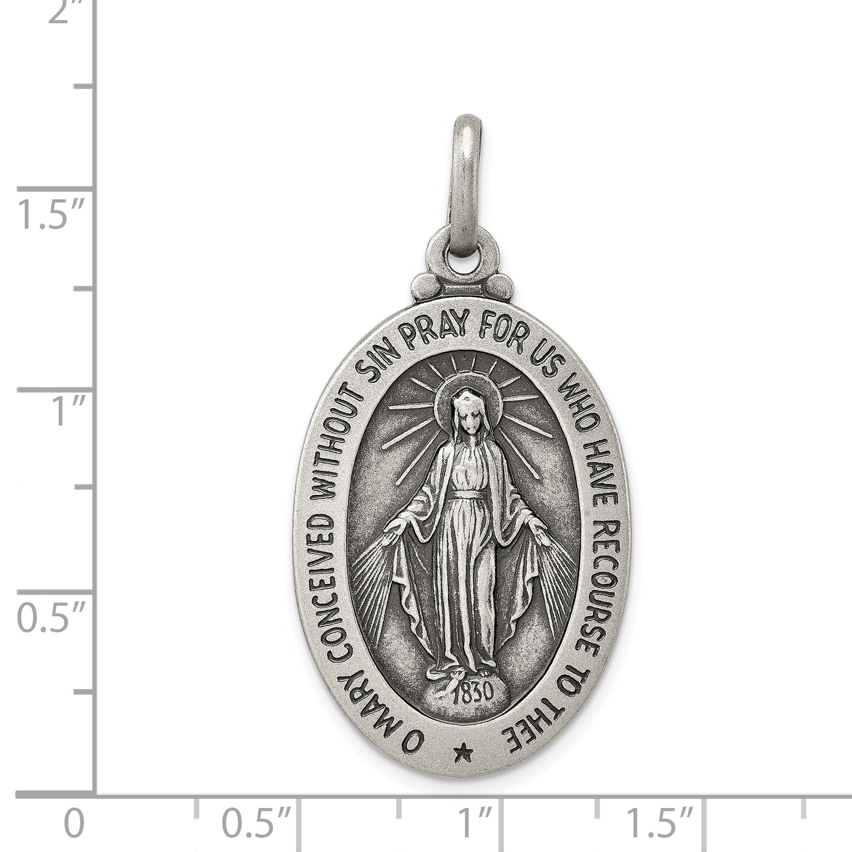 Sterling Silver 925 Miraculous Medal Pendant with Antiqued Finish Elegant Vintage Style