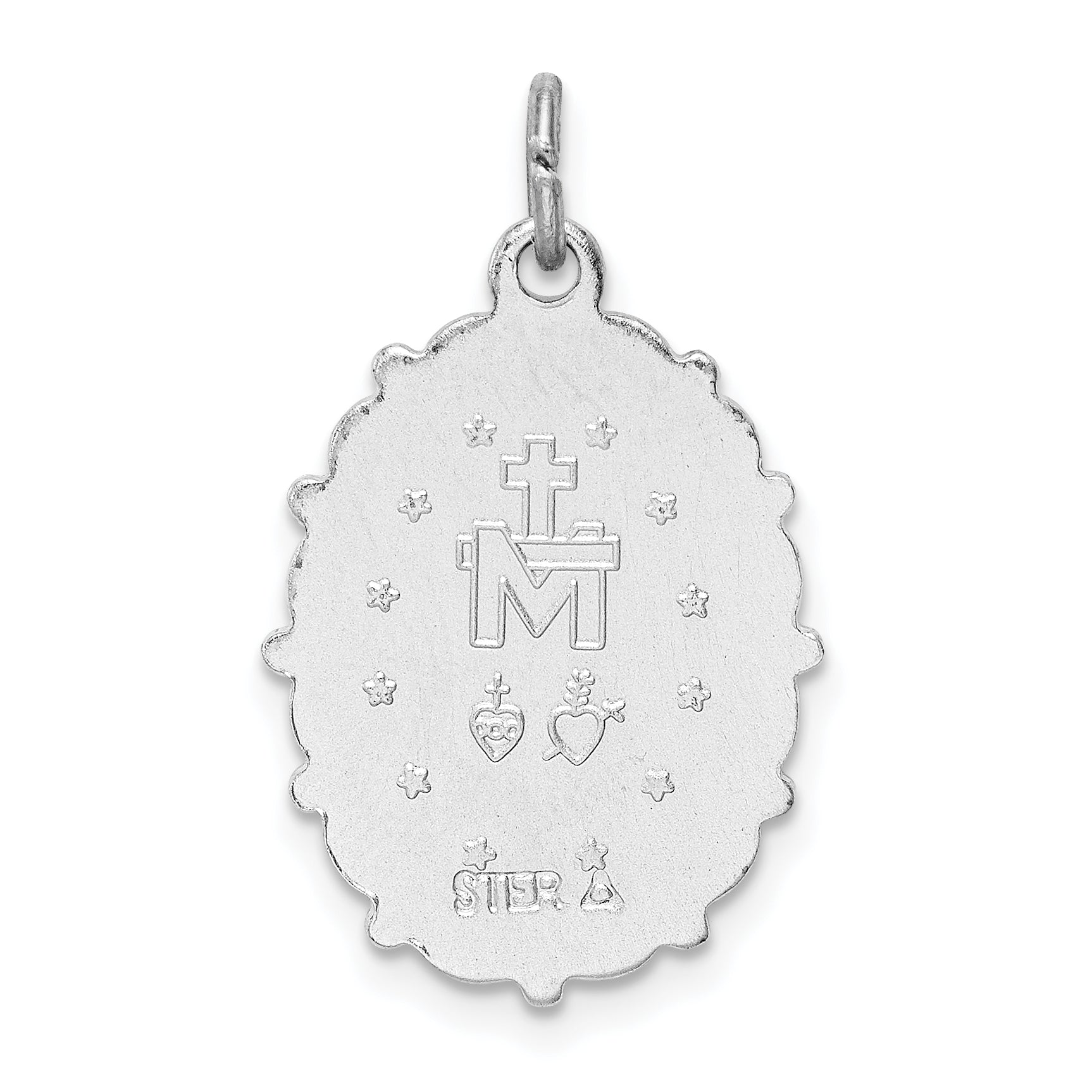 Sterling Silver 925 Rhodium-Plated Miraculous Medal Pendant with Antiqued Finish