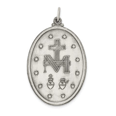 Sterling Silver 925 Antiqued Miraculous Medal Pendant Solid Vintage Design