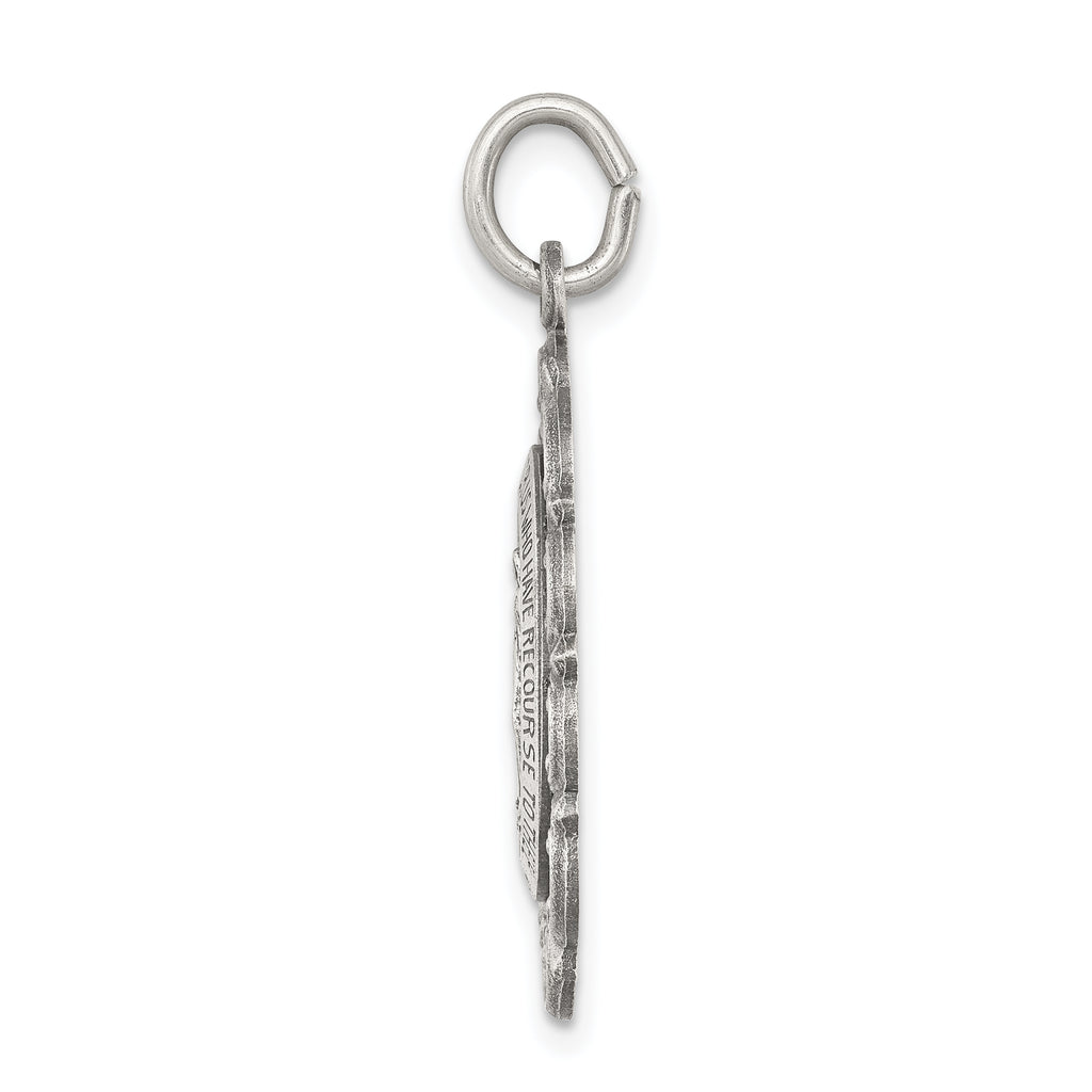 Sterling Silver 925 Antiqued Miraculous Medal Pendant Vintage Inspired Solid Design