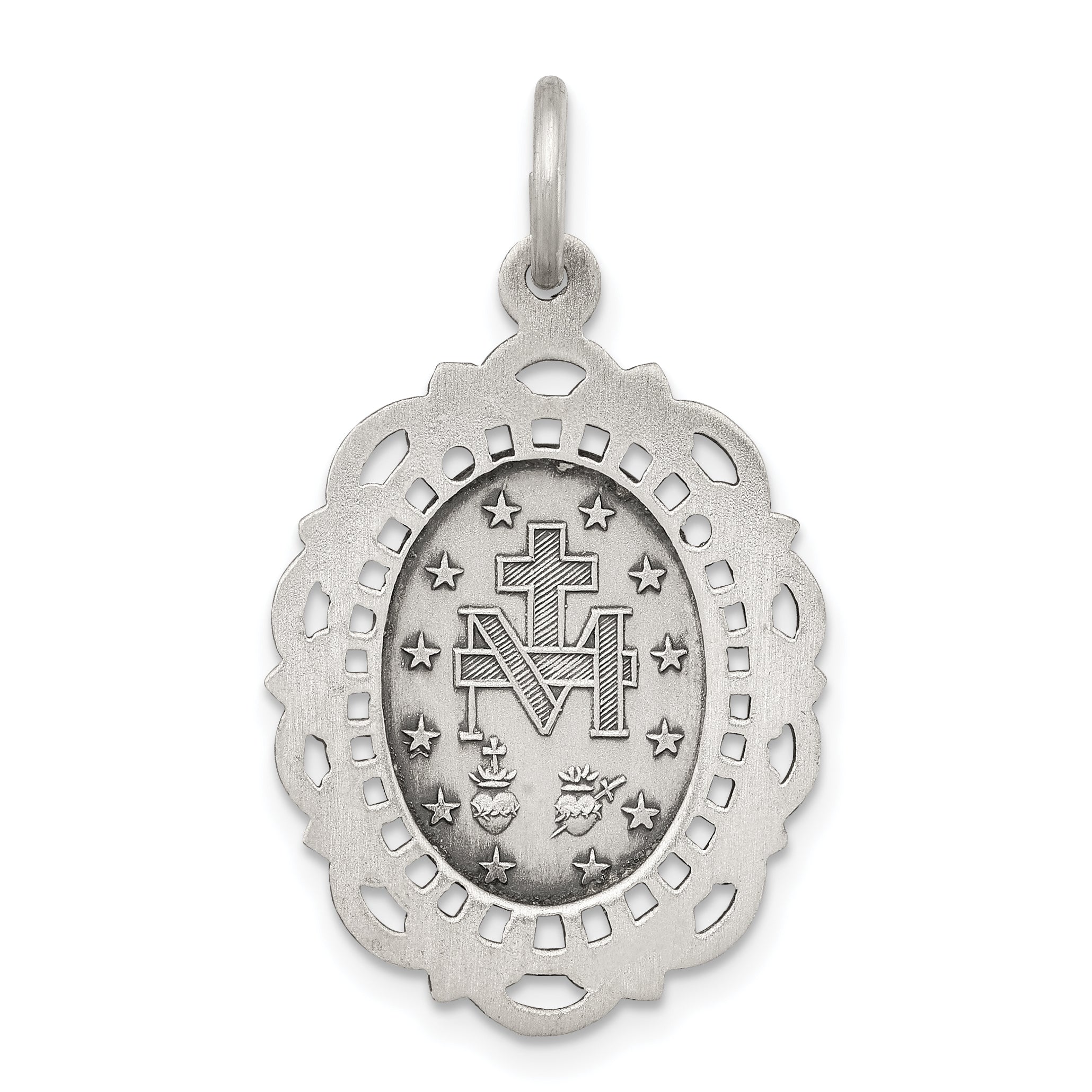 Sterling Silver 925 Antiqued Miraculous Medal Pendant Vintage Inspired Solid Design