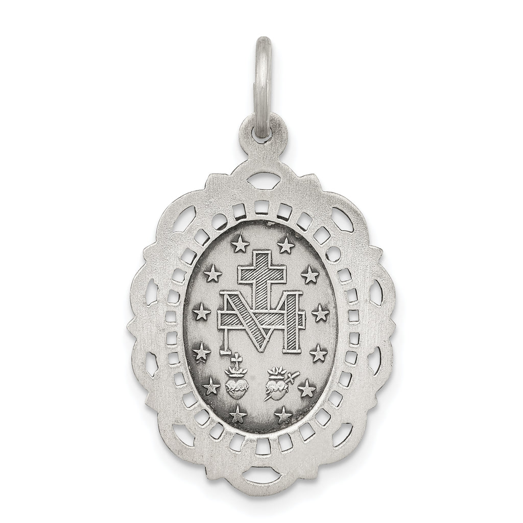 Sterling Silver 925 Antiqued Miraculous Medal Pendant Vintage Inspired Solid Design