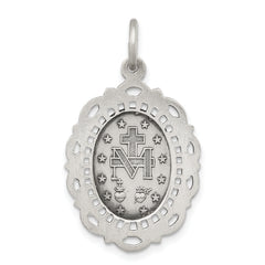 Sterling Silver 925 Antiqued Miraculous Medal Pendant Vintage Inspired Solid Design