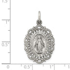 Sterling Silver 925 Antiqued Miraculous Medal Pendant Vintage Inspired Solid Design