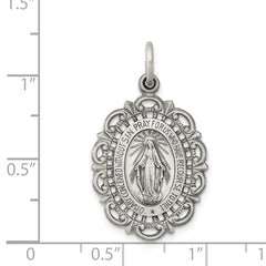 Sterling Silver 925 Antiqued Miraculous Medal Pendant Vintage Inspired Solid Design