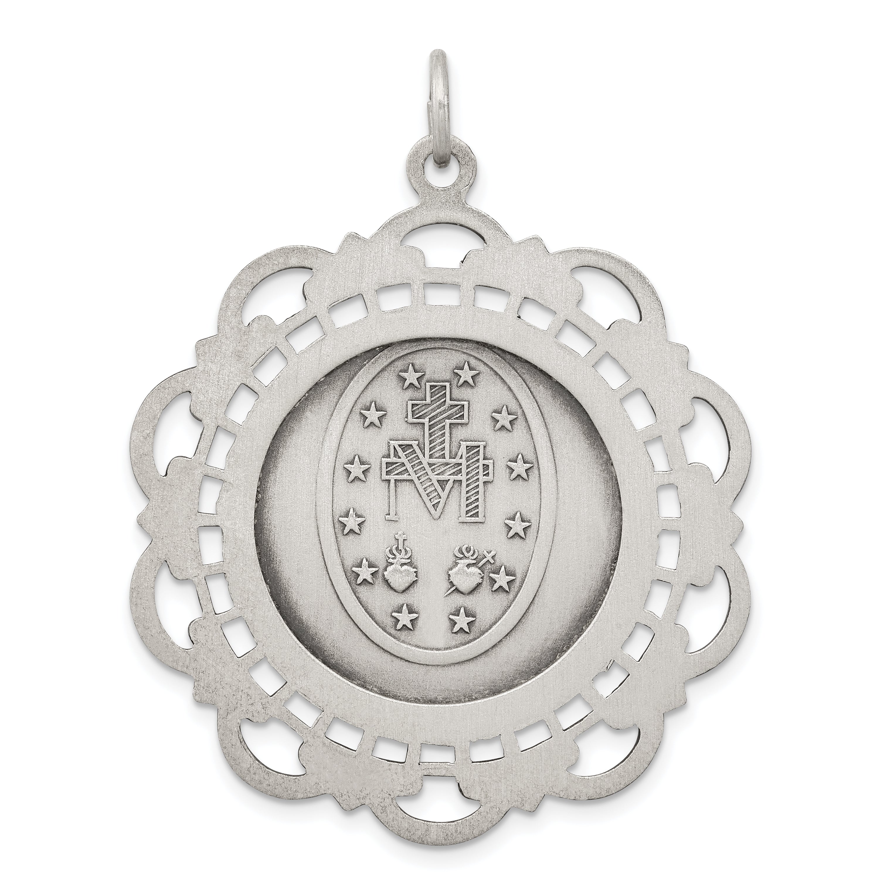 Sterling Silver 925 Antiqued Miraculous Medal Pendant Vintage-Inspired 45mm