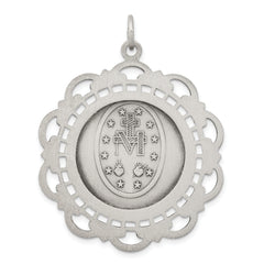 Sterling Silver 925 Antiqued Miraculous Medal Pendant Vintage-Inspired 45mm