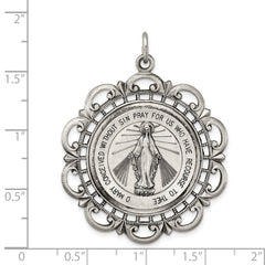 Sterling Silver 925 Antiqued Miraculous Medal Pendant Vintage-Inspired 45mm