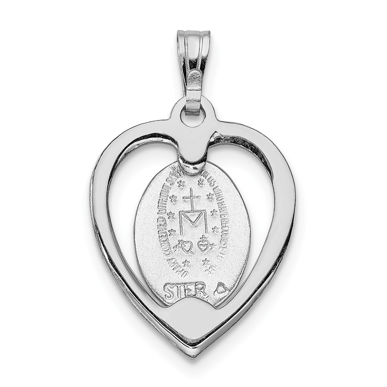 Sterling Silver Rhodium-Plated Miraculous Heart Pendant with Polished Finish