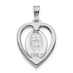 Sterling Silver Rhodium-plated Miraculous Heart Medal