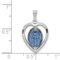 Sterling Silver Rhodium-plated Miraculous Heart Medal