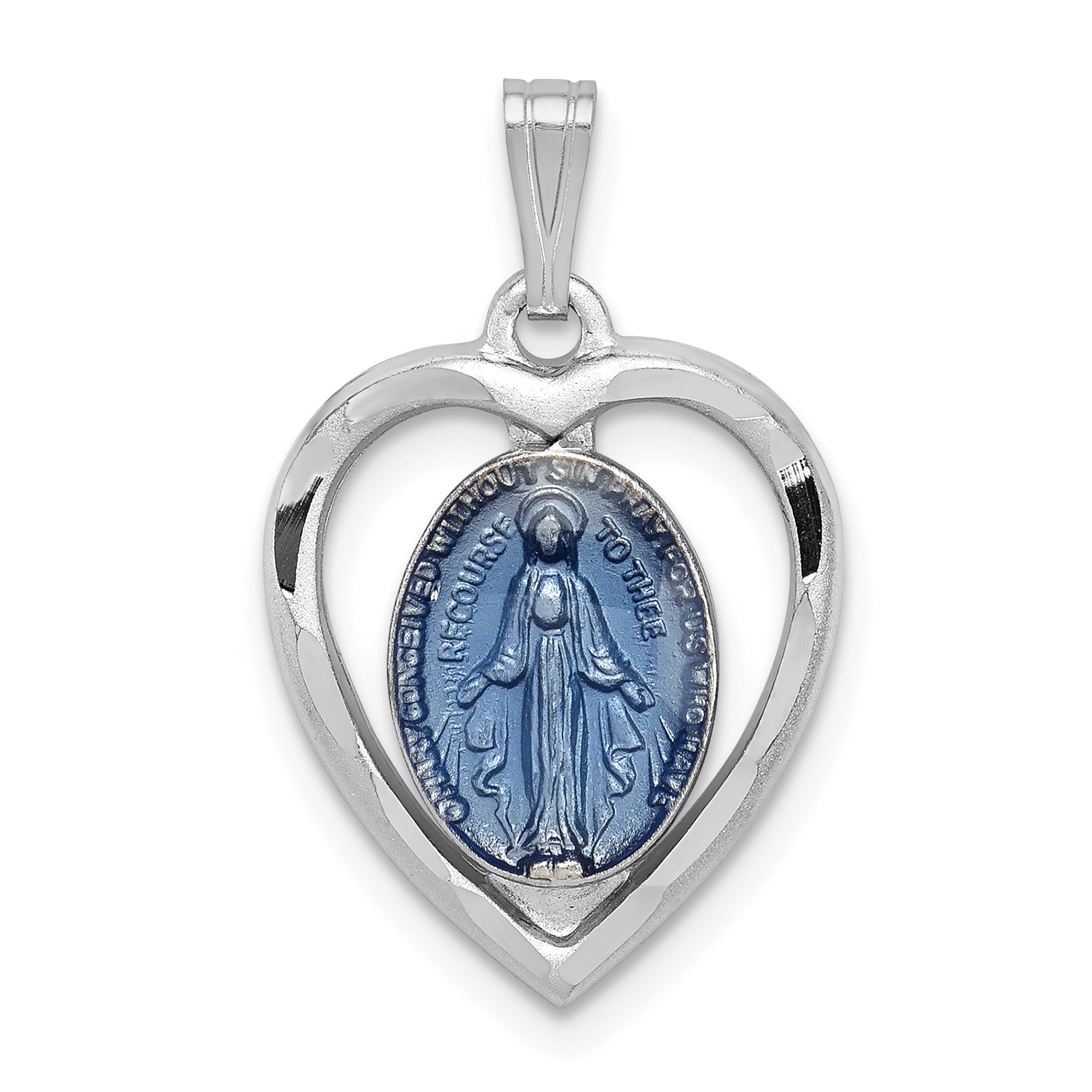 Sterling Silver Rhodium-plated Miraculous Heart Medal Main image