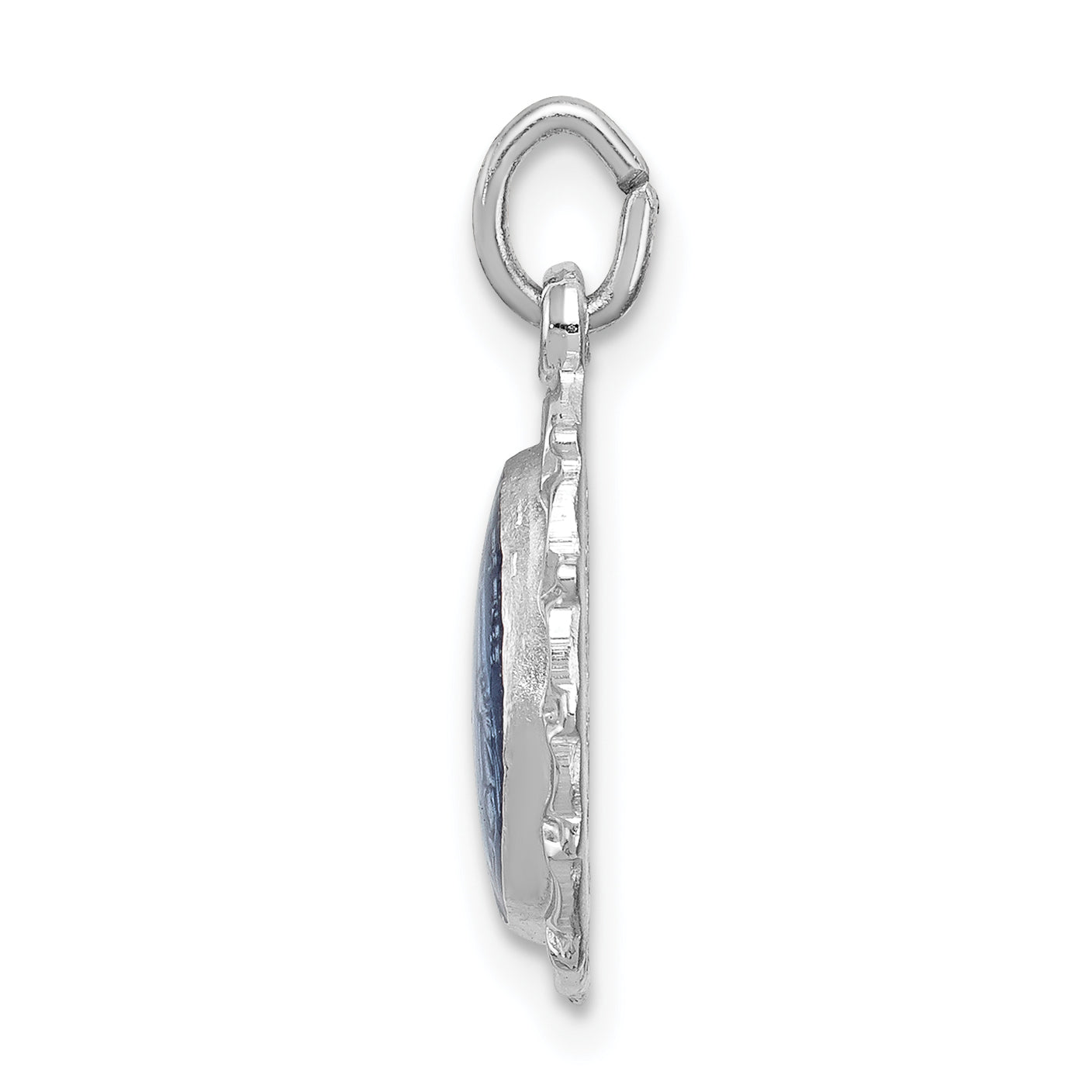 Sterling Silver Rhodium-Plated Miraculous Medal with Blue Accents Polished Finish