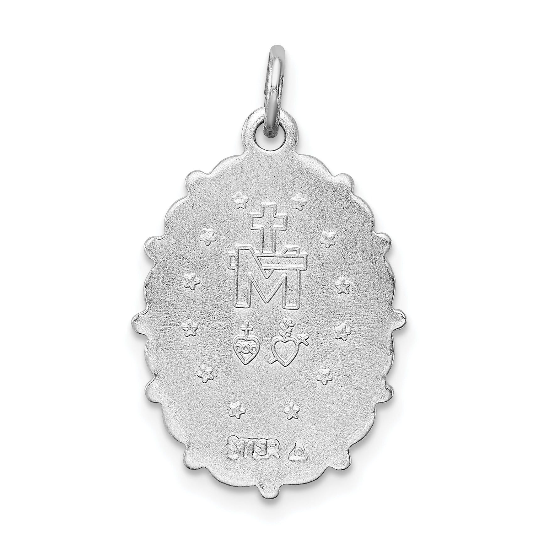 Sterling Silver 925 Miraculous Medal Pendant with Rhodium-Plated Polished Finish
