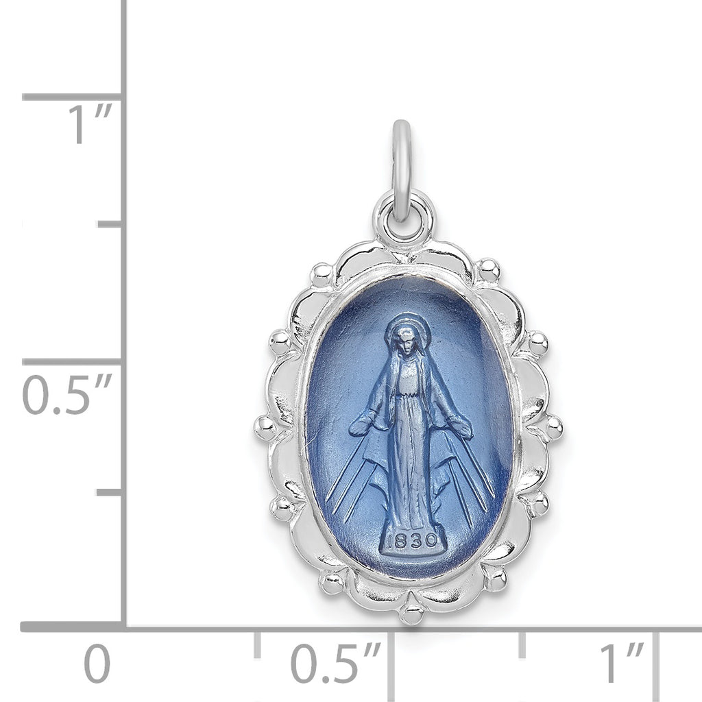 Sterling Silver 925 Miraculous Medal Pendant with Rhodium-Plated Polished Finish