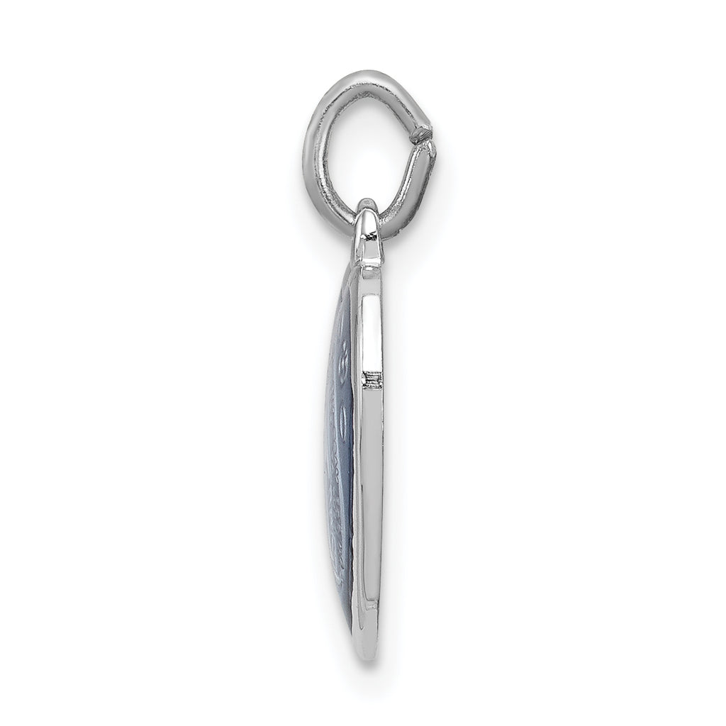Sterling Silver Rhodium-Plated Miraculous Heart Pendant with Polished Blue Accents