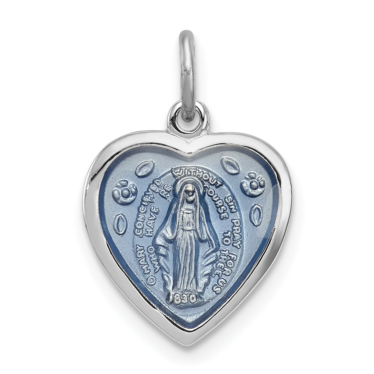 Sterling Silver Rhodium-plated Miraculous Heart Medal Main image
