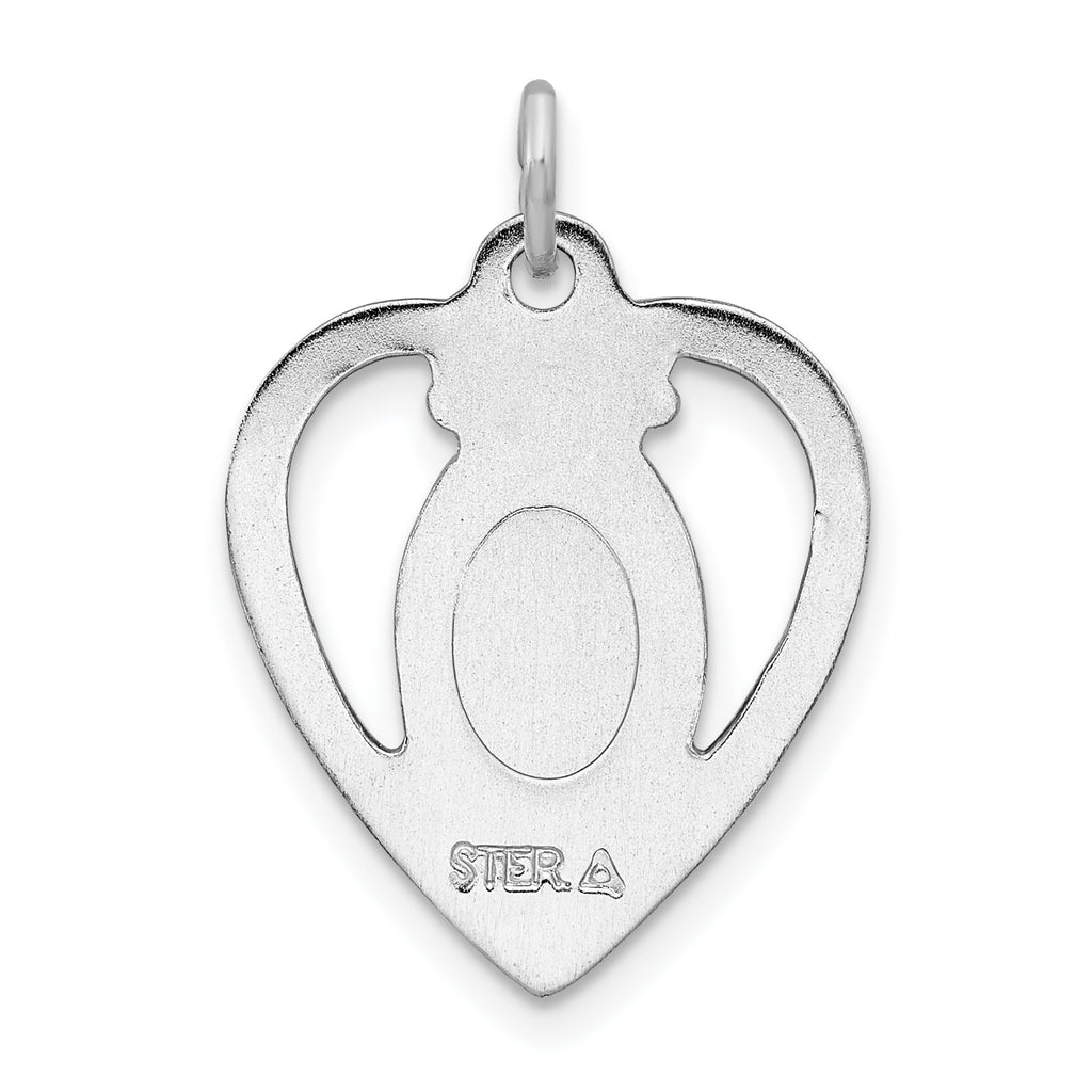 Sterling Silver 925 Miraculous Heart Pendant with Rhodium-Plated Finish and Blue Accents