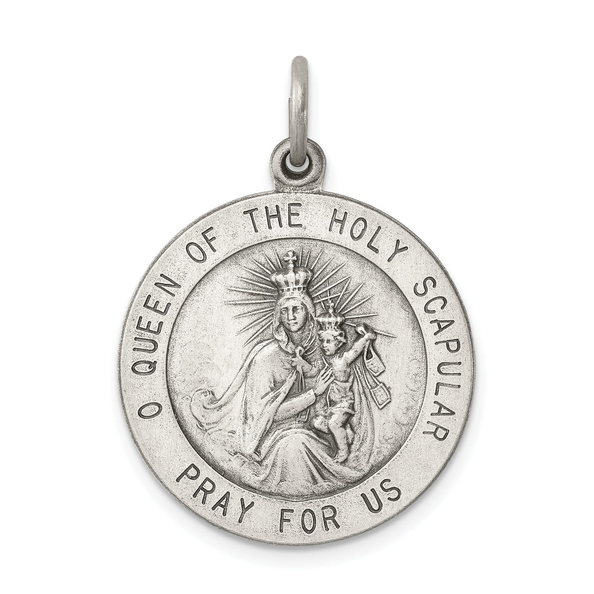 Queen of the Holy Scapular Medal in Sterling Silver, 30mm Antiqued - Sophia Jewelers Main image