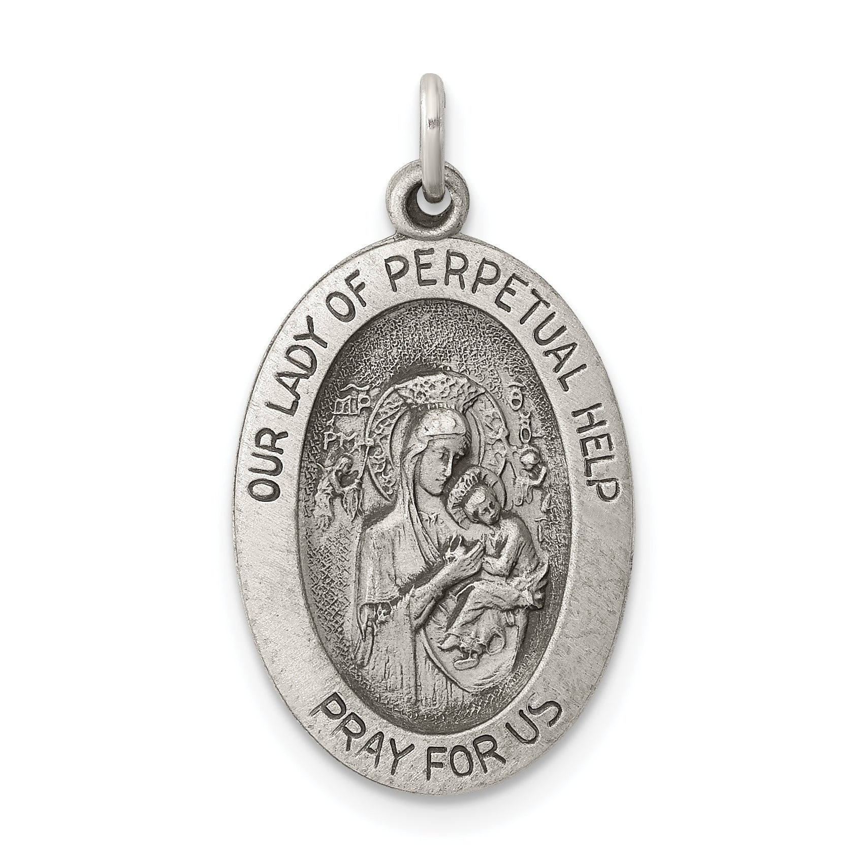 Sterling Silver Antiqued Our Lady of Perpetual Help Oval Medal Main image