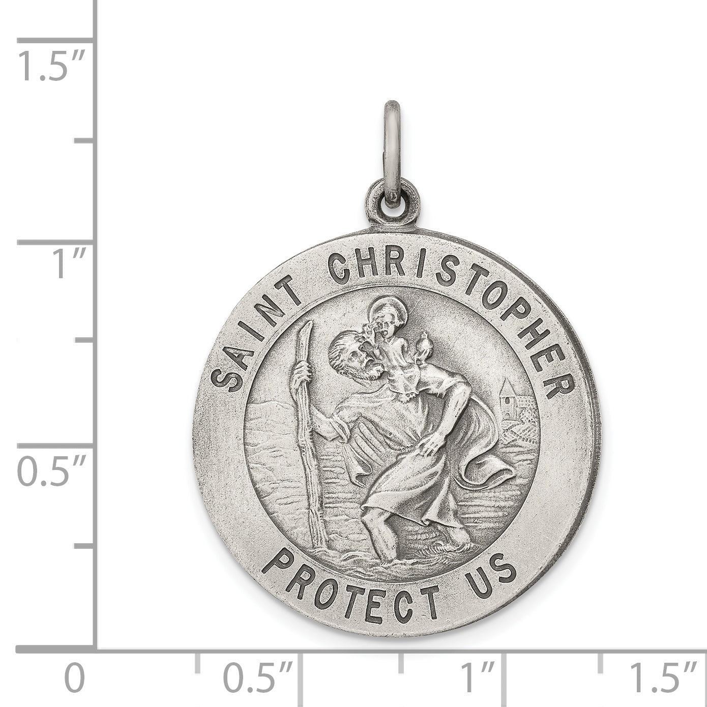 Sterling Silver St. Christopher Antiqued Medal Pendant 925 Solid Vintage Style