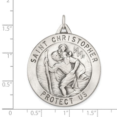 Sterling Silver St. Christopher Medal Pendant with Antiqued Finish