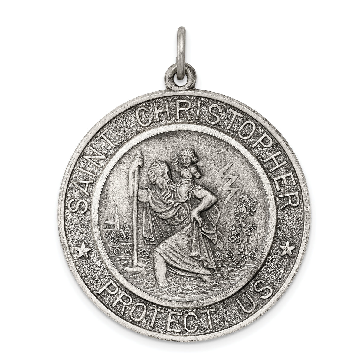 Sterling Silver Antiqued St. Christopher Medal