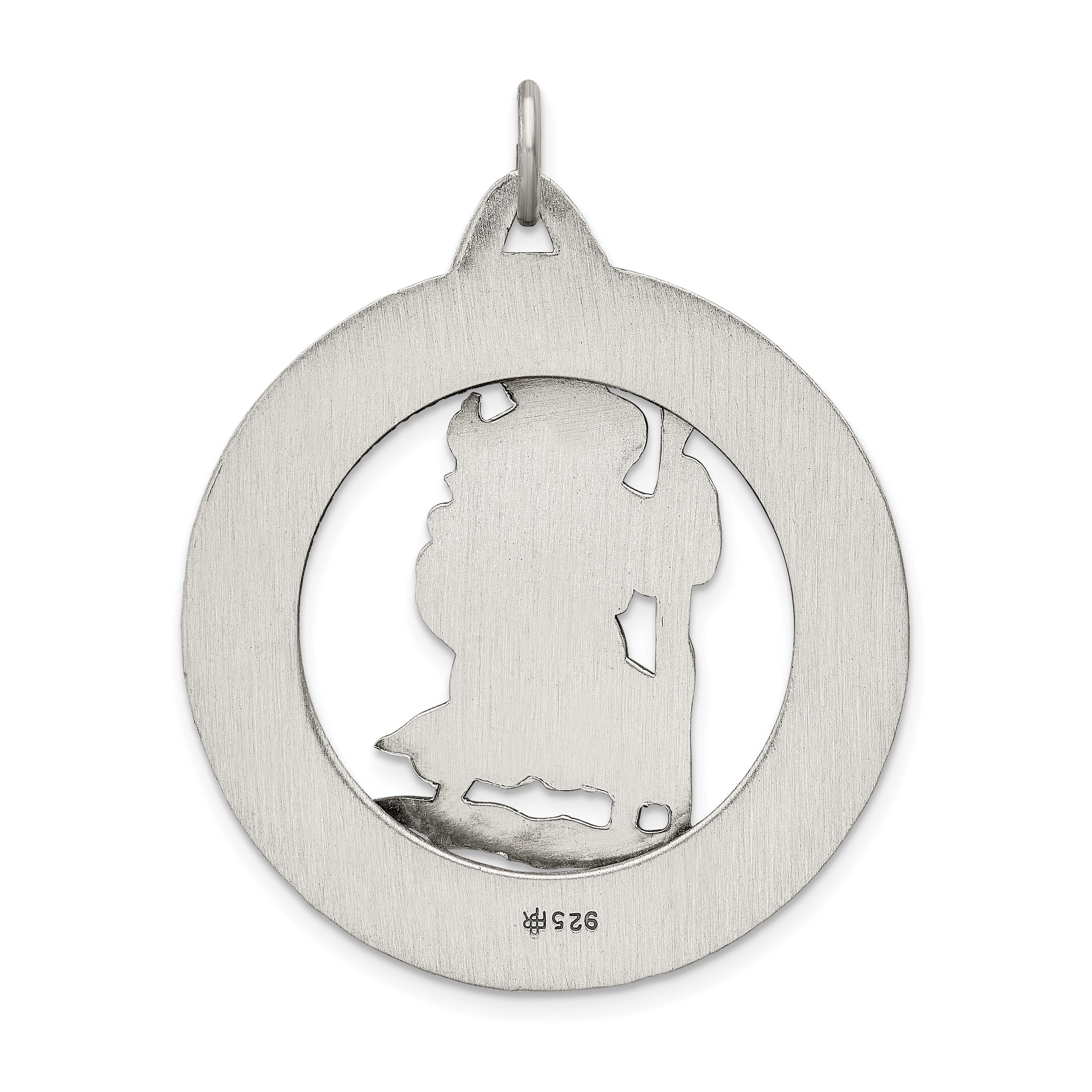 Sterling Silver 925 St. Christopher Medal with Antiqued Finish 41mm Solid Pendant