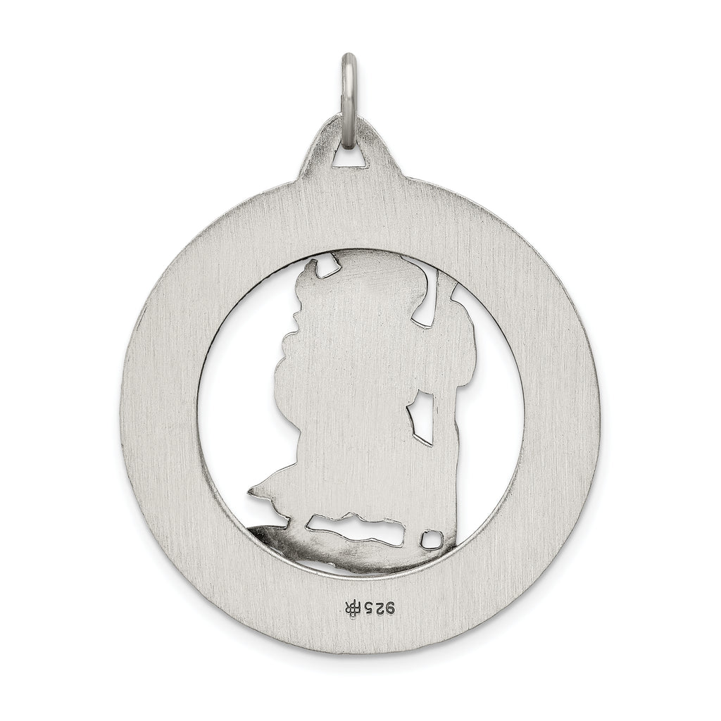 Sterling Silver 925 St. Christopher Medal with Antiqued Finish 41mm Solid Pendant