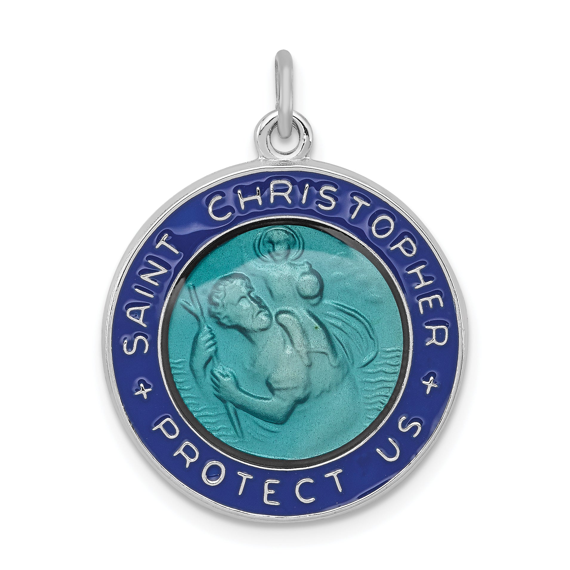 Sterling Silver Rhodium-plated Enameled St. Christopher Medal Main image