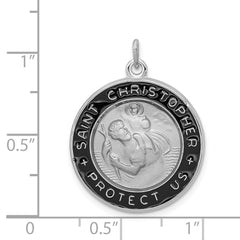 Sterling Silver Rhodium-plated Enameled St. Christopher Medal