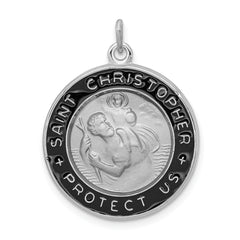 Sterling Silver Rhodium-plated Enameled St. Christopher Medal