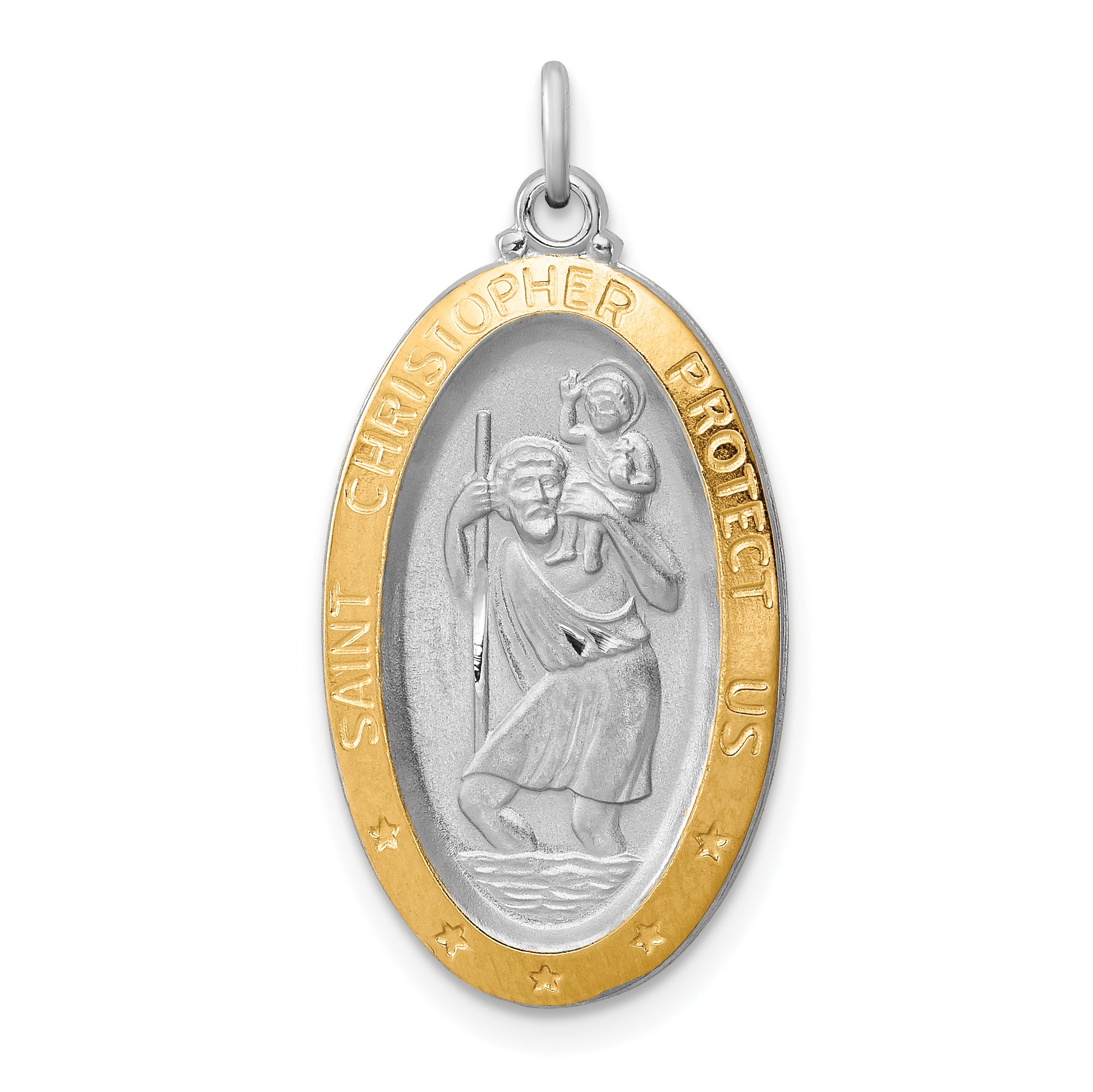 Sterling Silver Rhodium-plated & Vermeil St. Christopher Medal Main image