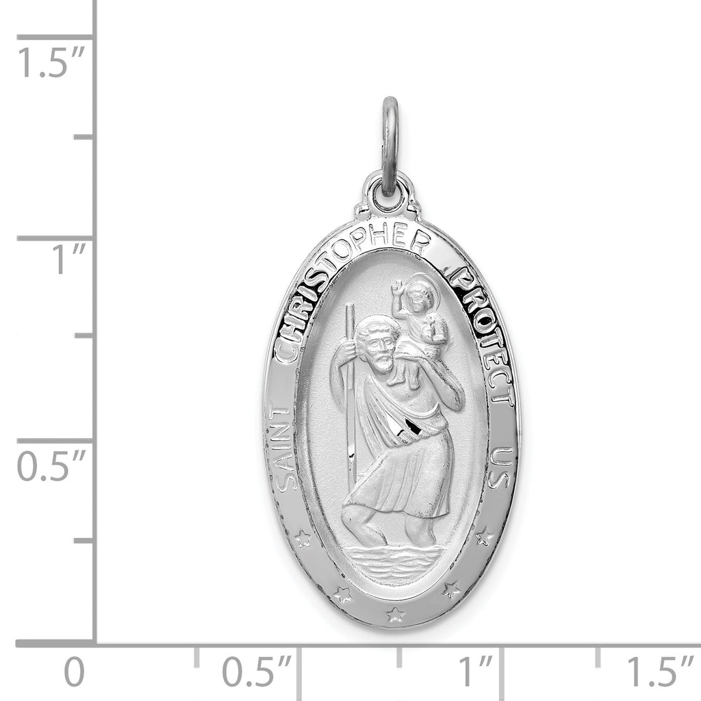Sterling Silver Rhodium-Plated St. Christopher Medal Pendant Polished Finish