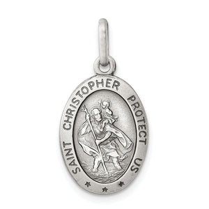 St. Christopher Medal in Sterling Silver, 12x19mm Antiqued - Sophia Jewelers
