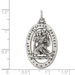 Sterling Silver 925 Antiqued St. Christopher Medal Solid Pendant