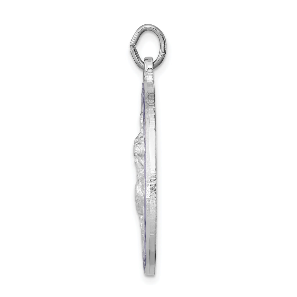 Sterling Silver 925 Rhodium-Plated St. Christopher Medal with Polished Enamel Finish