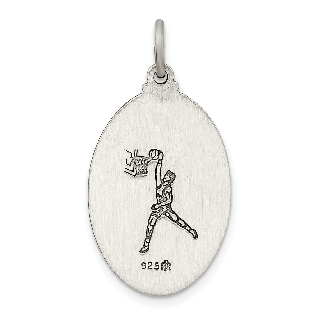 Sterling Silver St. Christopher Basketball Medal with Antiqued Finish  Solid, Die-Struck